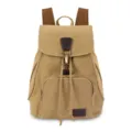 Vintage khaki canvas backpack with drawstring closure and front pocket detail for travel - Khaki