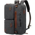 Large capacity dark grey canvas business backpack with brown leather trim details - Canvas Style / 15.6" / Gray