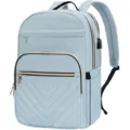 Vista detallada de una mochila acolchada azul para portátil con puerto USB - Estilo con 3 Cremalleras Frontales / Azul