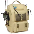 Multifunctional khaki fishing backpack with rod holders and accessory pockets - Khaki
