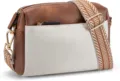 Elegante bolso bandolera de ecocuero marrón y blanco con correa de patrón étnico - Beige con Marrón