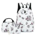 Mochila escolar floral de 3 piezas con gran capacidad, práctica bolsa de almuerzo y estuche. - Negro con Patrón
