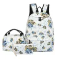 Conjunto de mochila floral de 3 piezas casual, bolsa escolar, bolso y cartera elegante. - Mármol Orquídea