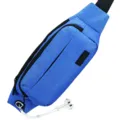 Large capacity royal blue sports waist bag with headphone hole and black strap accent - Blue