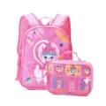 Pink cartoon alpaca space-themed primary school student backpack and matching lunch bag - Set (With Lunch Bag) / Pink