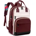 Zaino per laptop da donna bordeaux e beige di grande capacità con porta di ricarica USB - Rosso Vino & Beige