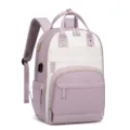 Zaino per laptop da donna viola e crema di grande capacità con porta di ricarica USB - Viola e Beige