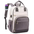 Elegante zaino per laptop da donna di grande capacità, bicolore grigio e crema chiaro - Viola Grigio e Beige