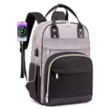 Elegante zaino per laptop grigio e nero con porta di ricarica USB integrata donna - Nero e Viola Grigio