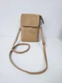 Minimalist tan PU leather cross-body phone bag for women featuring an adjustable strap - Ordinary-Camel