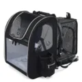 Expandable black pet carrier backpack with breathable mesh windows for cats and small dogs - Black/White