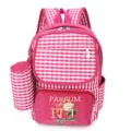 Pink and white checkered girls school backpack with floral parfum print and pencil case - Pink Plaid Printed