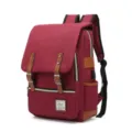 Detail of a vintage burgundy canvas laptop backpack with USB port and leather straps - Vintage Style (30527) / Upgraded With USB / Burgundy