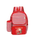 Large red and white checkered school backpack with floral parfum print and matching pouch - Red Gingham Print