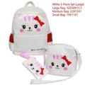Weißes 3-teiliges Katzen-Rucksack-Set mit Umhängetasche und Mäppchen für Mädchen - L / Dreiteiliges Set / Weiß