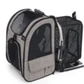 Expandable gray pet carrier backpack with breathable black mesh for small cats and dogs - Light Khaki