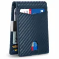 Close-up detail of navy blue carbon fiber wallet with card slots and money clip - Carbon Fiber Texture Short Style (With Money Clip) / Carbon Blue