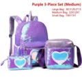 Purple 3-piece sequin backpack set with heart pattern and unicorn horn for girls - Medium 3-Piece Set / Purple
