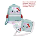 Holographisches hellblaues 3-teiliges Schulrucksack-Set mit süßem Cartoon-Katzenmotiven - S / Dreiteiliges Set / Blau