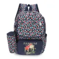 Stylish navy blue floral print backpack set for women large capacity travel school bag - Dark Blue Rose Print