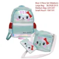 Holografisches hellblaues 3-teiliges Schulranzen-Set für Mädchen mit süßem Katzenmotiv - M / Dreiteiliges Set / Blau