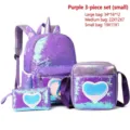 Purple 3-piece reversible sequin backpack set with holographic heart and unicorn horn - Small Set / Purple