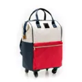 Mochila trolley de viaje multifuncional de tela Oxford con ruedas giratorias - Bolsa de Trolley Individual / 18 Pulgadas / Rojo Milán (Bloque de Tres Colores)