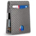 Close-up detail of carbon fiber texture slim wallet with money clip and card slots - Carbon Fiber Texture Short Style (With Money Clip) / Carbon Grey