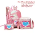 Pink 3-piece sequin school backpack set for girls featuring holographic heart and unicorn horn - Medium 3-Piece Set / Pink