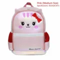 Süßer rosa Schulrucksack mit Katzenmotiv, Laser-Iris-Finish und roter Schleife für Mädchen - M / Schultertasche / Rosa