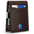 Brown microfiber leather wallet with carbon fiber texture showing card slots and money clip - Carbon Fiber Texture Short Style (With Money Clip) / Carbon Coffee