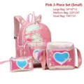 Sparkly pink sequin 3-piece backpack set for girls featuring unicorn and heart designs - Small Set / Pink