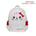 Kleiner weißer Kinderrucksack mit einem süßen Cartoon-Katzengesicht und roter Schleife - S / Schultertasche / Weiß