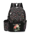 Elegant black floral print backpack for women with matching accessory storage pouch - Black Small Floral Print