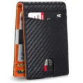 Slim carbon fiber credit card holder wallet with orange leather interior and metal money clip - Carbon Fiber Texture Short Style (With Money Clip) / Carbon Black and Orange