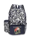 Large capacity navy blue floral print backpack for women with matching small pouch - Blue Daisy Print