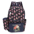 Stylish navy blue floral school backpack for women featuring rose prints and matching side pouch - Dark Blue Polka Dot Floral