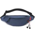 Ultra-lightweight blue travel waist bag featuring adjustable strap and headphone jack design - Dark Blue