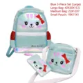Schillerndes Katzen-Rucksack-Set 3-teilig für Mädchen mit Umhängetasche und Etui - L / Dreiteiliges Set / Blau
