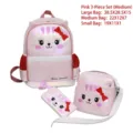 3-teiliges rosa holografisches Schulranzen-Set mit süßem Katzenmuster für Mädchen - M / Dreiteiliges Set / Rosa