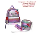 Holografisches Regenbogen-Schulrucksack-Set für Mädchen mit süßem Katzengesicht - S / Dreiteiliges Set / AB-Farbe