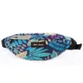 Lightweight travel fanny pack with tropical leaf print in blue and teal colors. - Blue Base Leaf
