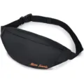 Black ultralight travel fanny pack featuring Mozza Sunrise logo and adjustable strap - Black Orange Text