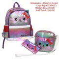 Holografisches 3-teiliges Schulranzen-Set mit Katzenmotiv, Rucksack und Umhängetasche - L / Dreiteiliges Set / AB-Farbe