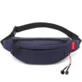 Lightweight blue travel fanny pack with headphone jack and adjustable waist strap - Dark Blue Heather
