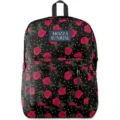Lightweight backpack with red rose and white polka dot pattern on black fabric - 16" / Rose Polka Dot Print (04)