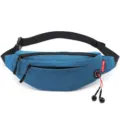 Durable blue ultra-light travel waist bag featuring earphone hole and adjustable strap - Teal