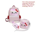 Holografisches rosa 3-teiliges Schulranzen-Rucksack-Set mit süßem Katzendesign - S / Dreiteiliges Set / Rosa