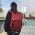 Large capacity waterproof red backpack for students with stylish flap cover design - Burgundy