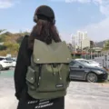 Waterproof army green backpack with large flap and drawstring closure for outdoors - Green